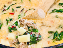 Dairy Free Zuppa Toscana in a green pot