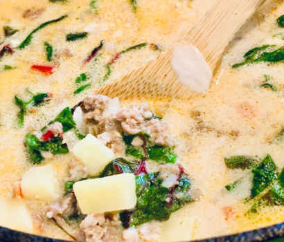 Dairy Free Zuppa Toscana in a green pot