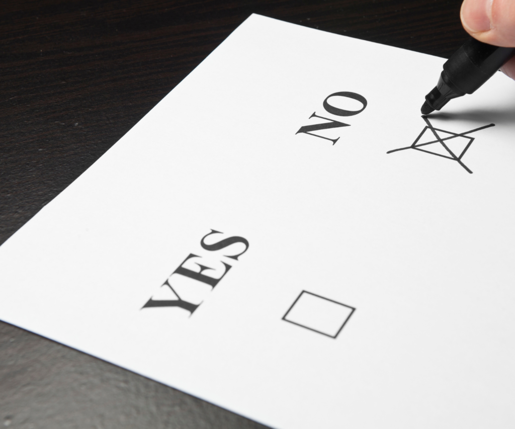 A card with check boxes. "No" box is checked. 