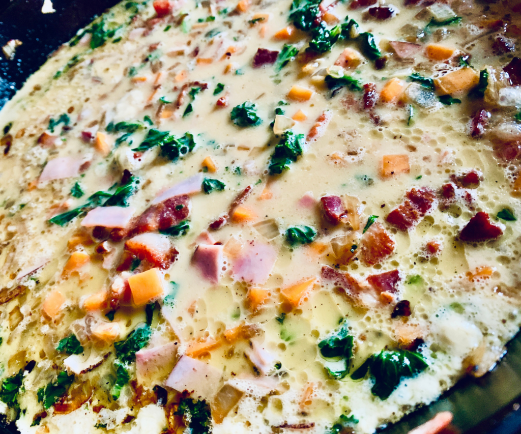 Sweet Potato and Kale Fall Frittata uncooked